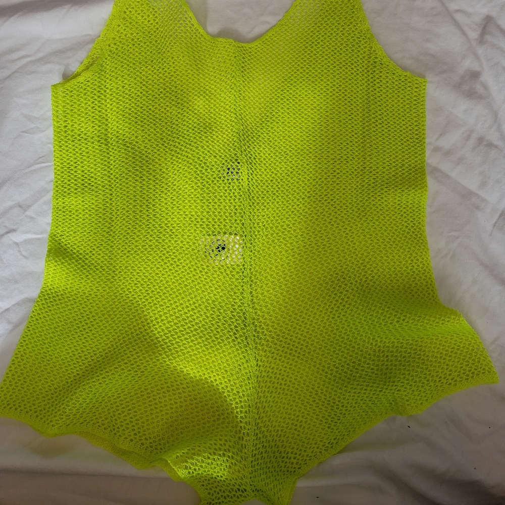 Beginning Boutique Neon Green/Yellow mesh romper